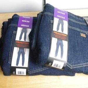 REALTREE MENS 40X32 MENS FLANNEL LINED DENIM JEANS PANTS 2 pairs